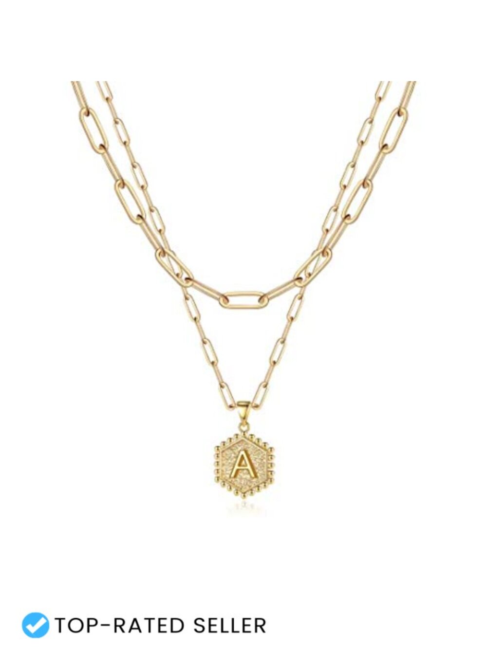 14k Gold Plated Layering Initial Necklace Set for Women Dainty Paperclip Chain